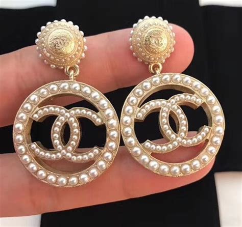 chanel dangling cc hoop earrings faux pearl/metal|gabrielle coco chanel earrings.